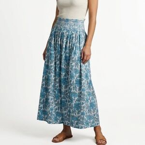 Madison Mathews Block Print Blue Floral Skirt Size L